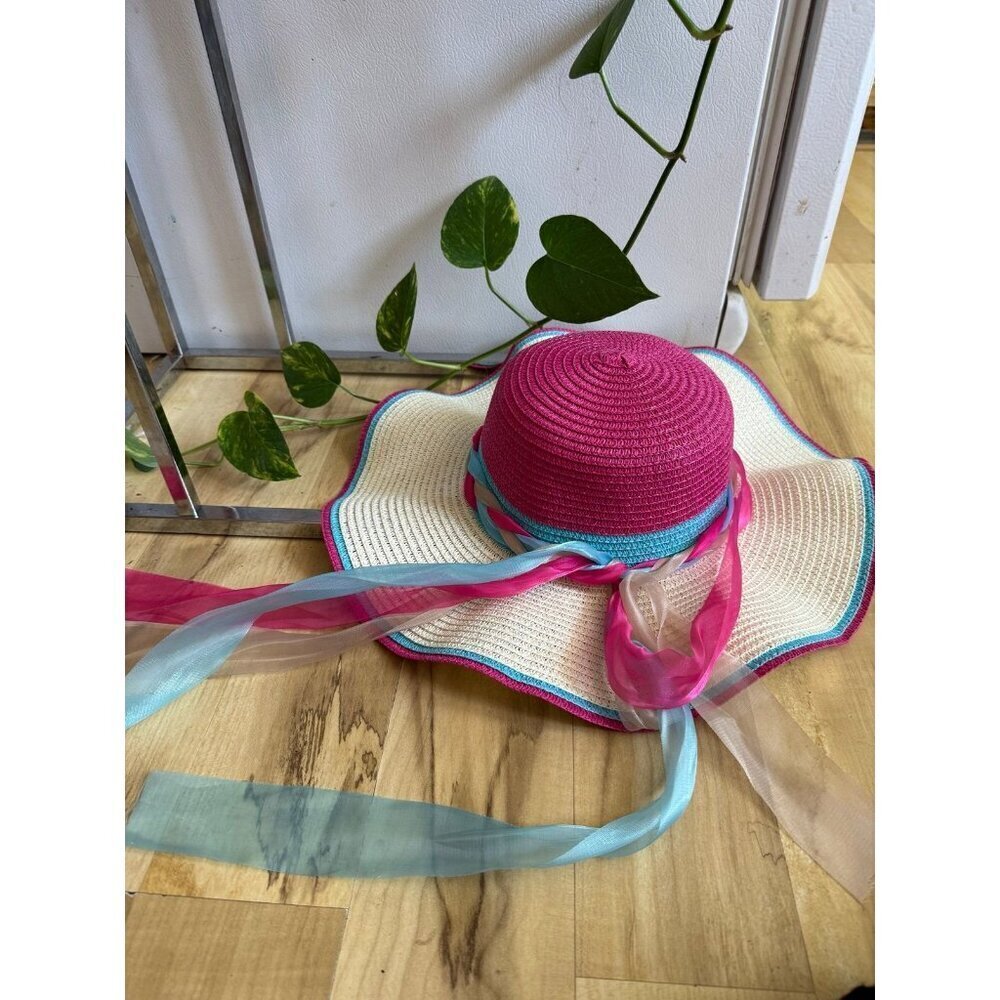 Colorful Wide Brim Sun Hat with Ribbon Ties